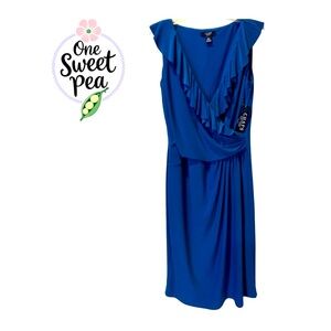 NWT Chaps Royal Blue Ruffle V-Neck Dress- Medium
